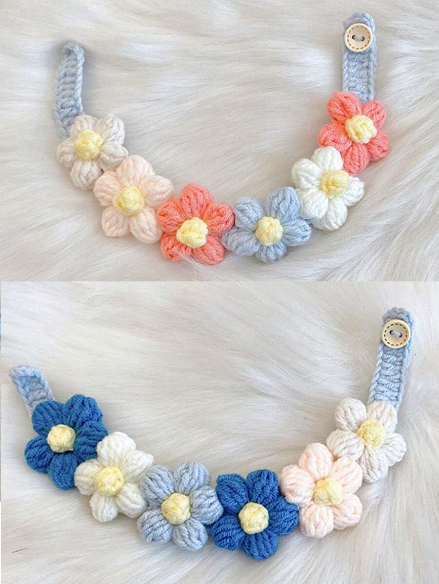 1 pieza Collar y collar de mascotas hecho a mano con hilo tejido y flores coloridas para gatos y perros, accesorio adorable para mascotas