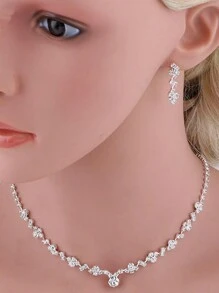 Conjunto de 3 piezas de collar con brillantes de pedrería elegante y aretes, joyería de novia y accesorios para vestidos de boda de mujer