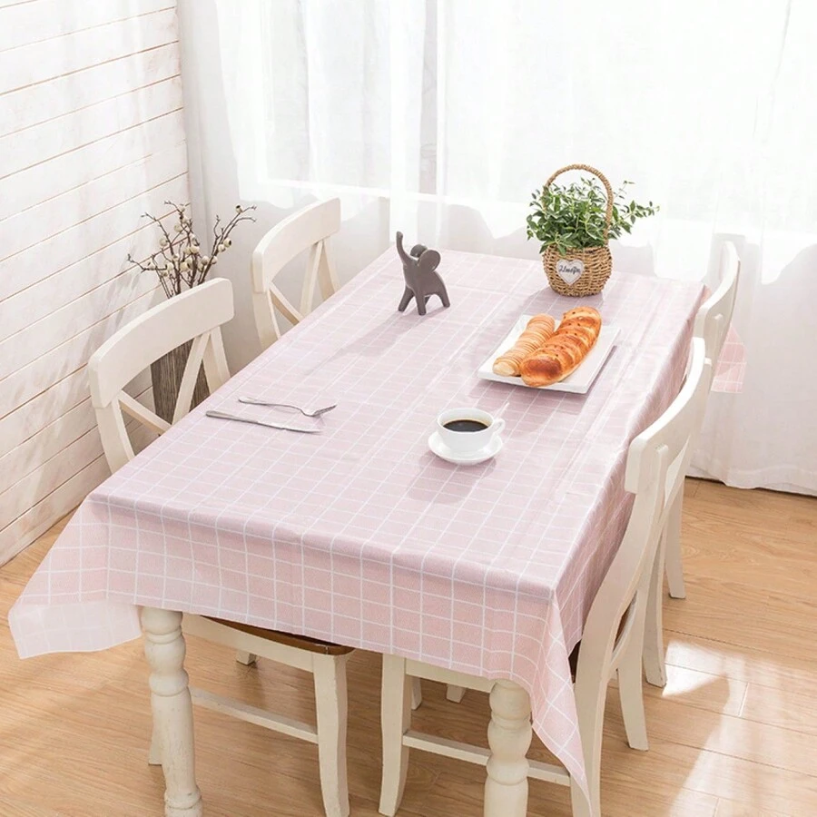 1pc Disposable Checkered  Tablecloth, Waterproof And Oil Resistant, Suitable For Hotels, Weddings, Banquets, Restaurants, Camping, Outdoor, Parties - Pink - View 1