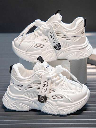 1 Pair Kids' Breathable Mesh Slip-On Casual Sports Shoes, Low-Top For Girls, Comfortable Athletic Sneakers For Teenagers And Boys, White, Spring/Summer/Autumn