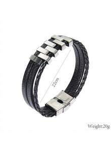 1pc Simple Punk Style Leather Rope & Titanium Steel Couple Bracelet For Men, Suitable For Giving To Elders, Commuting, Traveling, Office Work, Weddings, Dates And Daily Wear