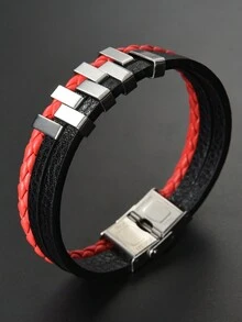 1pc Simple Punk Style Leather Rope & Titanium Steel Couple Bracelet For Men, Suitable For Giving To Elders, Commuting, Traveling, Office Work, Weddings, Dates And Daily Wear