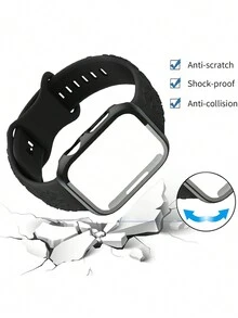 1套時尚雕花玫瑰矽膠蘋果手表帶和PC硬殼一體式蘋果手表保護殼，適用於蘋果手表38mm 40mm 41mm 45mm 44mm 42mm 49mm Ultra系列Ultra 9 8 7 6 5 4 3 2 1 SE，舒適親膚智能手表替換錶帶，靈敏觸摸，防指紋，防刮，防水，抗震手錶殼，適用於女性和男性 - 黑色 - 查看 6