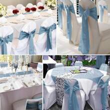 50 PCS Satin Chair Sash Chair Decorative Bow Designed Chair Cover Chair Sashes For Thanksgiving Wedding Christmas Banquet Party Home Kitchen Decoration ( 7 X 108 Inch) Outdoor Party Wedding Outdoor Activities Banquet - 霧霾藍 - 查看 6