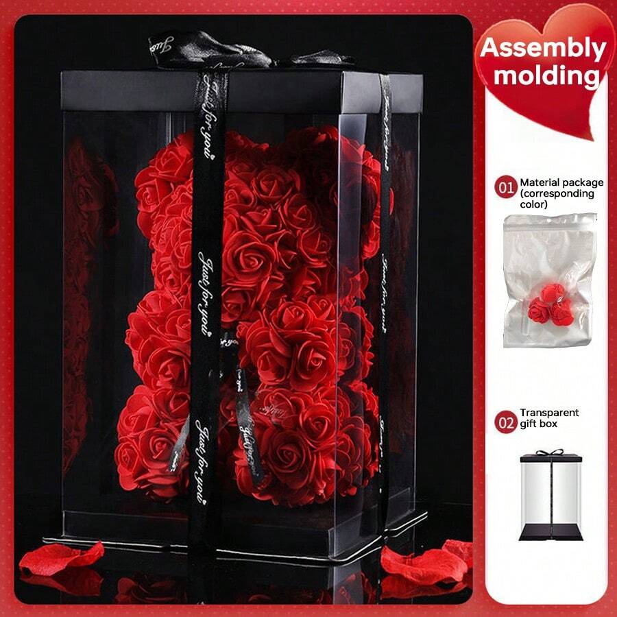 25cm Rose Teddy Bear + Gift Box Assembly + Material Kit - Grey - View 1