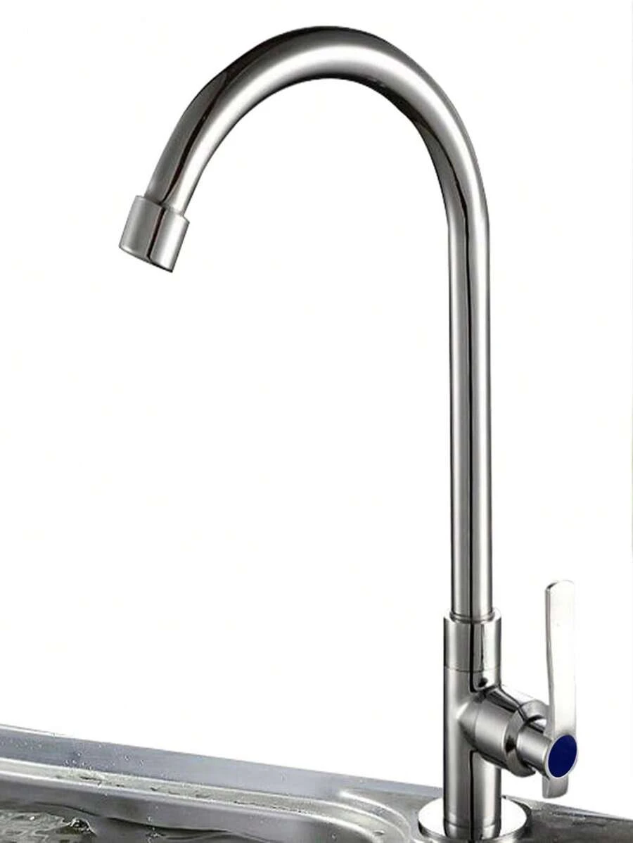 1入組廚房銀色垂直水龍頭銅質冷熱水水槽混合器龍頭單柄水龍頭多角度旋轉浴室盆浴龍頭 - 銀色 - 查看 1