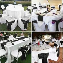 50 PCS Satin Chair Sash Chair Decorative Bow Designed Chair Cover Chair Sashes For Thanksgiving Wedding Christmas Banquet Party Home Kitchen Decoration ( 7 X 108 Inch) Outdoor Party Wedding Outdoor Activities Banquet - 黑色 - 查看 6
