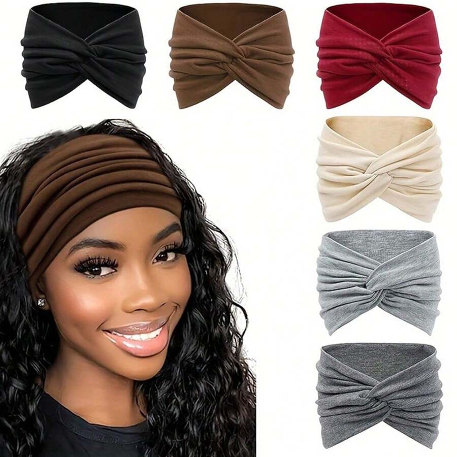 4 Pezzi Fasce per Capelli Donna, VEGCOO Fascia per Capelli Boho Stile Ragazze, Elastiche Larghe