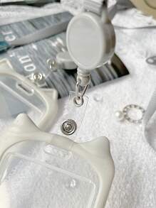 1 件猫耳设计女孩标签员工通行证工作卡保护套徽章夹带伸缩徽章卷轴卡夹卡夹钱包名片夹信用卡夹身份证夹卡片夹女士女士卡片钱包 - 灰色 - 查看 9