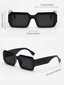 Retro Rectangular Frame Sunglasses For Men And Women, Plastic Fashion Classic Design, Decoration For Outdoor Travel Beach Holiday, UV Protection Shades - màu đen - Xem 4