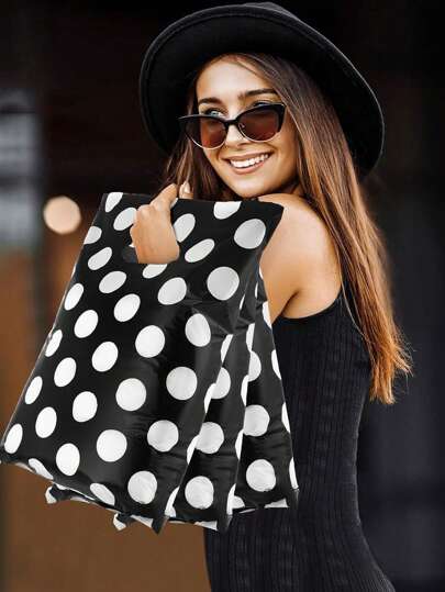 50入組黑白圓點塑料手提購物袋，適用於小物品、零食、禮品等。