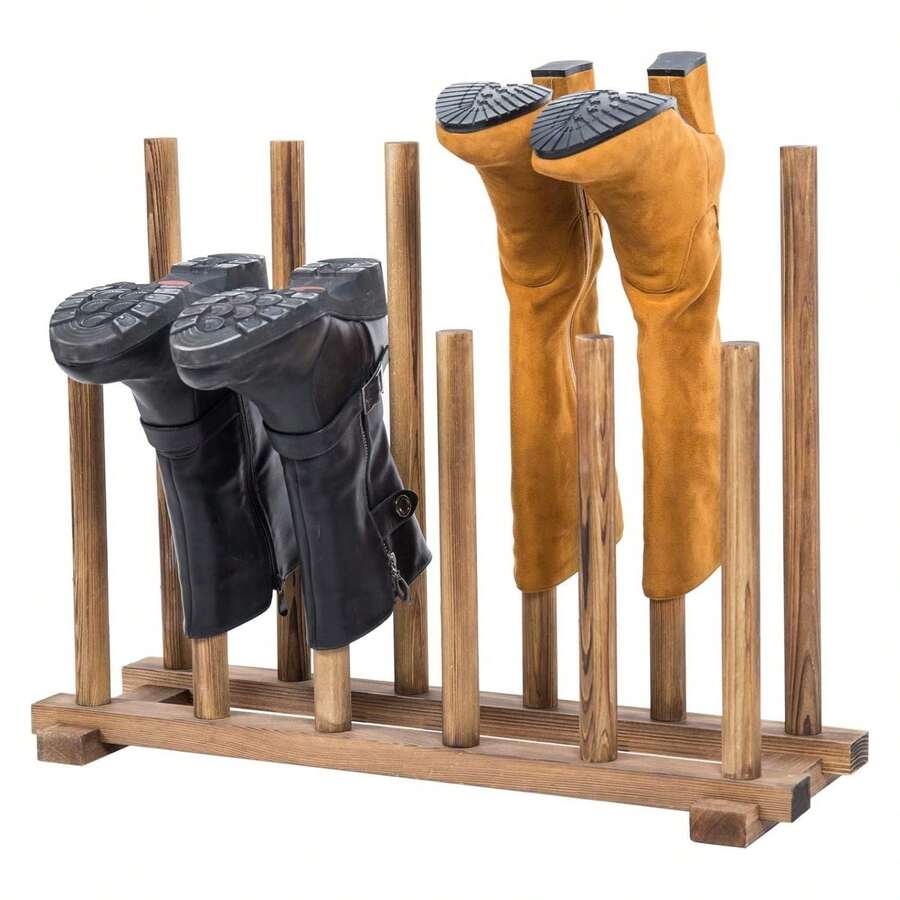 Debao Rustic Solid Wood Freestanding Boot Rack Shoe Storage Stand In