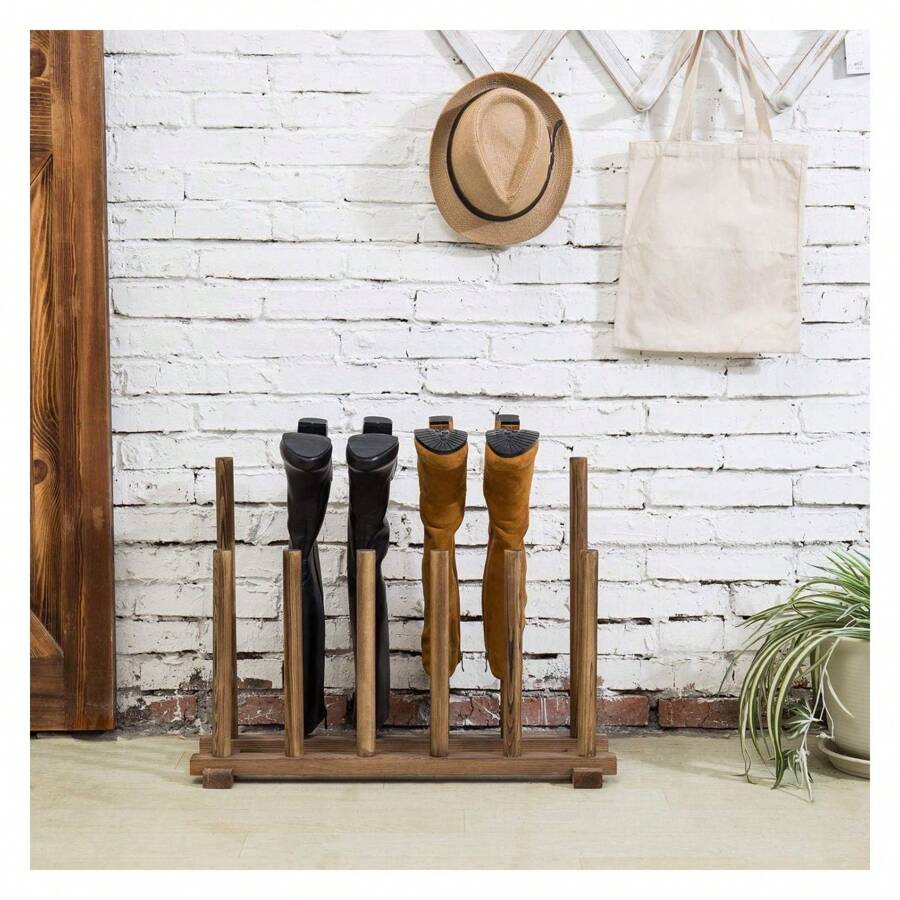 Debao Rustic Solid Wood Freestanding Boot Rack Shoe Storage Stand In