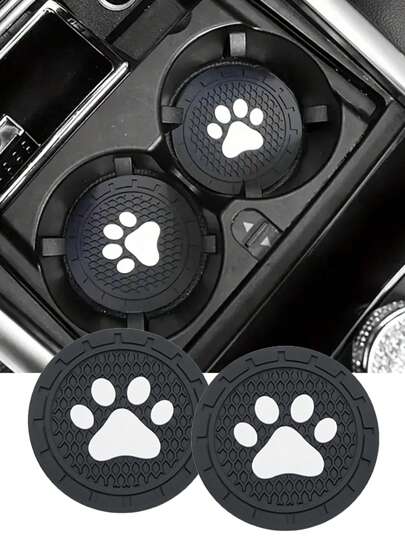 2pcs/Pack Cartoon Cat Claw Pattern Car Cup Holder Insert Coaster Round Silicone Anti-Slip Mat Heat Insulation Pad For Drinks Or Coffee