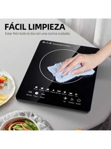 Parrilla de Induccion Magnetica Eléctrica, Estufa de Inducción Eléctrica Control Tactil, 2100W, Cocina de Inducción Portatil con 8 Programas Automáticos y Temporizador, Ahorro de Energia,Cocina de inducción doméstica inteligente (alta potencia de 2100 W) según pantalla LCD inteligente, estándar estadounidense de 110 V - Negro - Ver 1