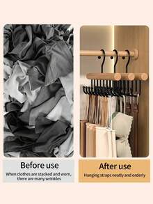 8 Hooks Multi-Functional Wooden Hanger For Home Use, Suitable For Hanging Clothes, Bags, Bras, Etc. - Apricot - View 4