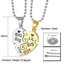 18K鍍金2入組優雅不鏽鋼珠寶，最佳友誼之心拼接吊墜項鍊，生日約會禮物 - 項鍊 - 查看 8