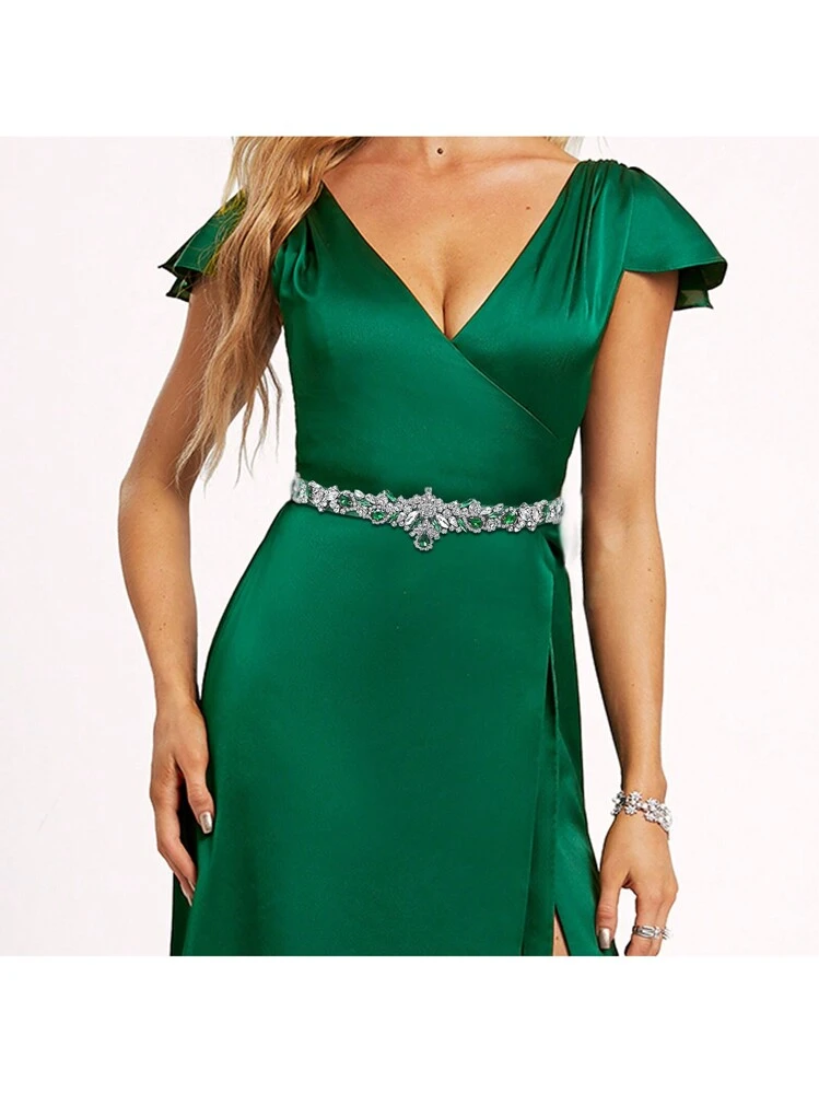 green dress belt Party Bridesmaid Accessories Bride Diamond Thin Waist Belt, Shiny Emerald Party Dress Accessories, Match Wedding Dress sparkle maxi dress