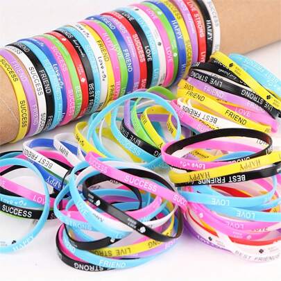 10/20/30/40/50pcs Fashion Minimalist Silicone Sport Bracelet, Gift For Family And Friends, Boyfriend/Girlfriend Birthday & Festival Present, Party Favor Back To School Valentine Day