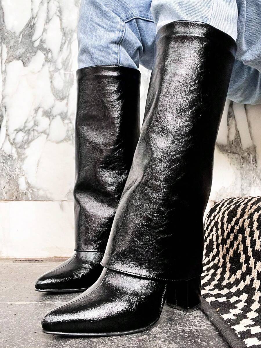 BOTAS DE MUJER BOTAS LARGAS CON DOBLE TUBO LISAS DE MODA - Negro - Ver 1