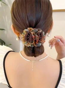 1件装女士春季新款花卉欧根纱蝴蝶结发圈蝴蝶结马尾辫发绳弹性发圈发髻发圈发饰情人节马尾辫发圈，发圈美容家居卧室装饰发绳橡皮筋，节日，派对 - 彩色 - 查看 2