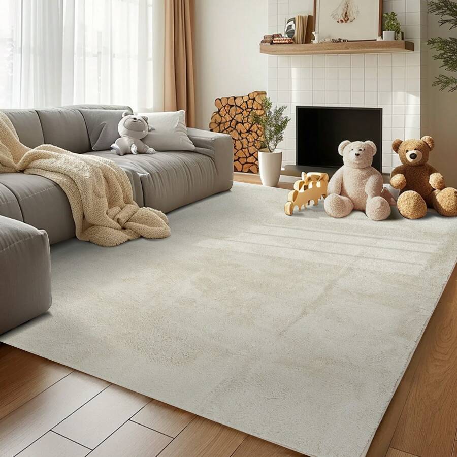 Solid Plush Area Rug Performance Shaggy Rug Washable Area Rug Indoor Entryway Doormat Soft Rug Modern Faux Wool Rug Cozy Non Slip Carpet For Living Room Kids Room Bedroom Nursery - 象牙白 - 查看 1