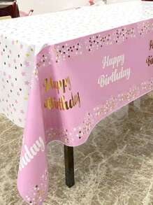 1pc English Printed Disposable Oil-Proof Waterproof Tablecloth For Birthday Party, New Aluminum Foil Plastic Tabletop Cover, Back To School Valentine Day - Pink - View 6
