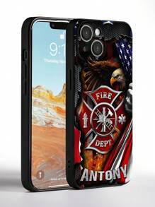1pc Custom Name Firefighter Phone Case, Personalized Firefighter IPhone Case, Fireman Eagle Flag Phone Case, IPhone Series, Case Compatible With IPhone Pro/Pro Max/X/XR/XS/XS Mini/Max, TPU IPhone Case, Meaningful Gift For Firefighter, Suitable For Ideal For Valentine's Day, Birthdays, And Anniversaries