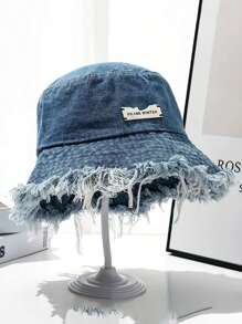 DareSee A Piece Of Ladies Washed Denim Bucket Hat With Tassels, Suitable For Daily Wear And Easy To Match With Clothes. Music Fest Y2KFest Back To School Autumn Winter Gifts - Blue - View 4