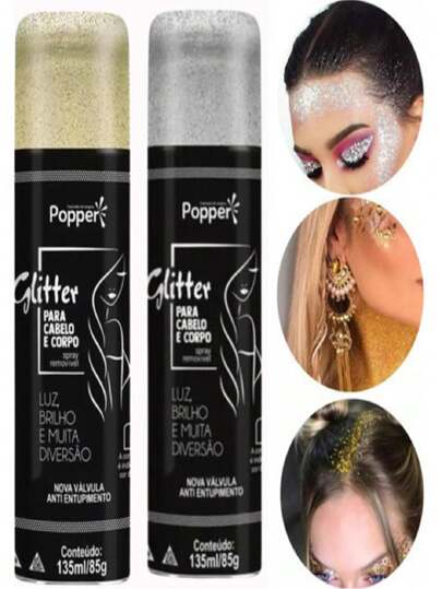 Spray Para Cabelo e Corpo -Popper Glitter Alta Ficção Dourado Perfeito E  Cheiroso 9618-GD