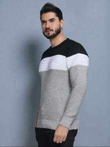 Sueter tricot masculino blusa de frio gola redonda manga longa blusa de Lã