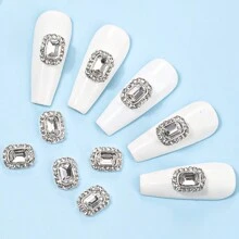 10入組3D方形美甲鑽，閃亮銀色美甲鑽，透明水晶美甲裝飾，美甲藝術配件DIY美甲寶石，美甲用品 - 銀色 - 查看 8