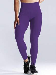3Pcs/Set High Waist Yoga Pants With Pockets, Elastic Sports Compression Leggings For Yoga, Fitness, Running Tights - Purple - View 4
