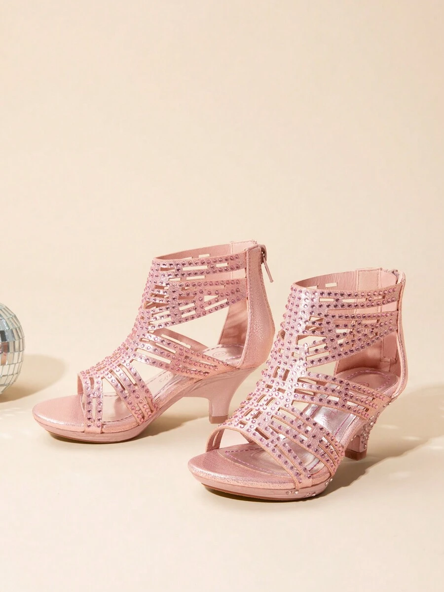 Toddler/Little Kid/Big Kid Black Low Heel Dress Pump Sandals With Diamond Party Wedding Fashion Sandals - Hồng - Xem 1