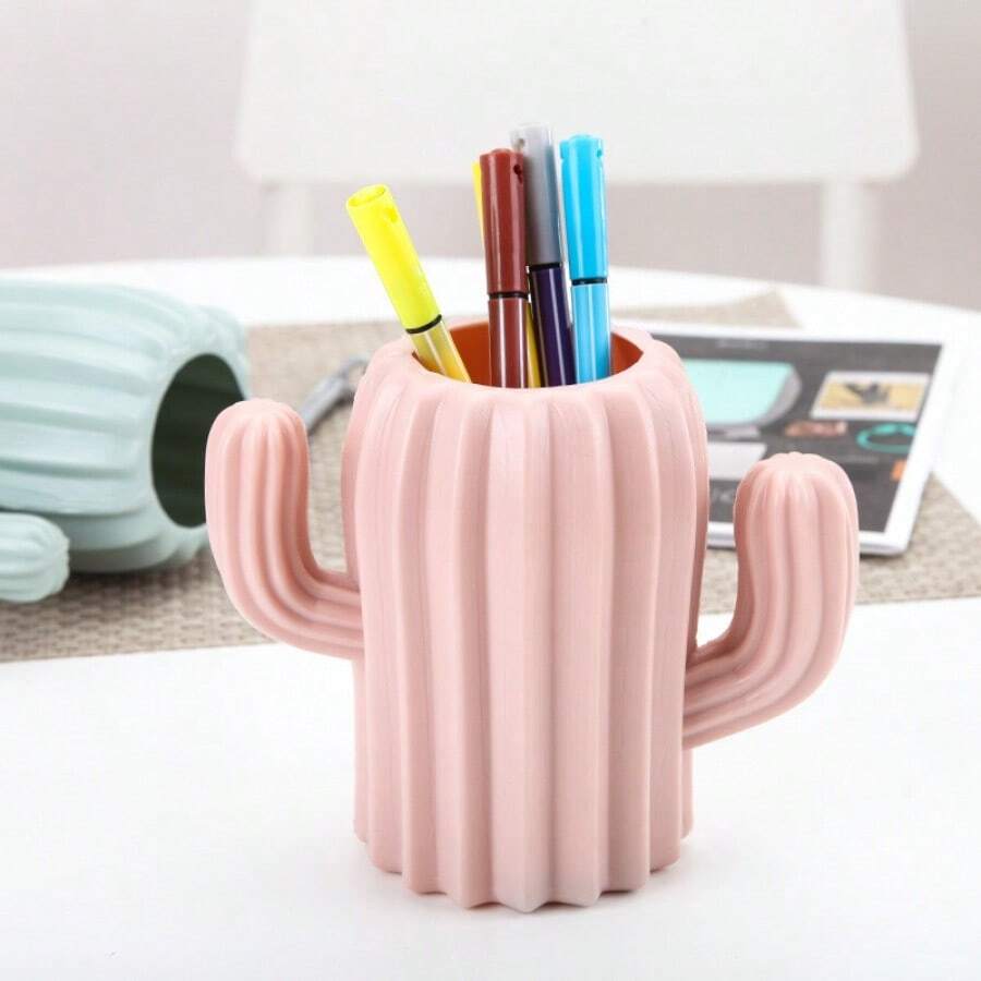 1pc Cute Multicolor Cactus Design Pencil Holder Made Of PE Material, Light, Ideal For Desk, Office And School Supplies. Back To School