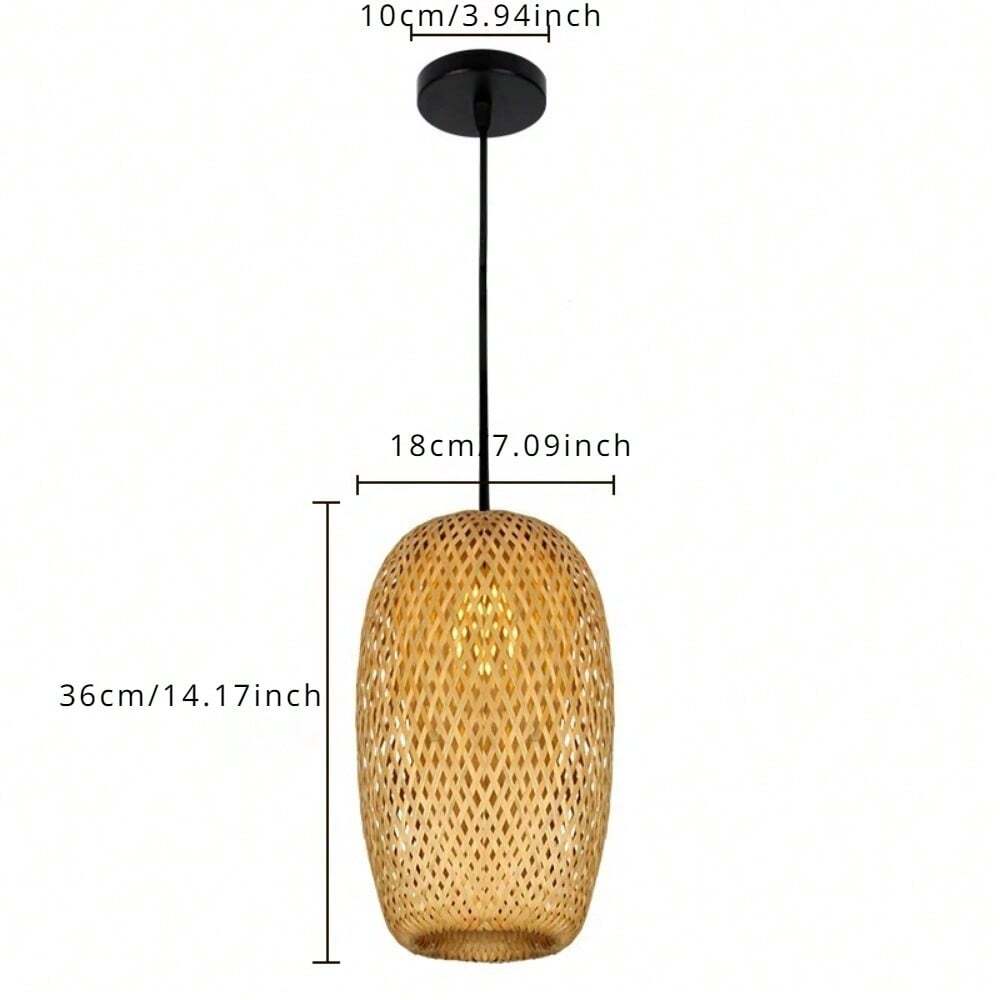 1pc Retro 18cm Bamboo Pendant Lamp, Surface Mounted Wiring Type