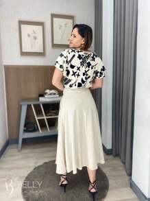 Saia Godê Atemporal Com Cinto Faixa Fixo e Bolso Faca Funcional