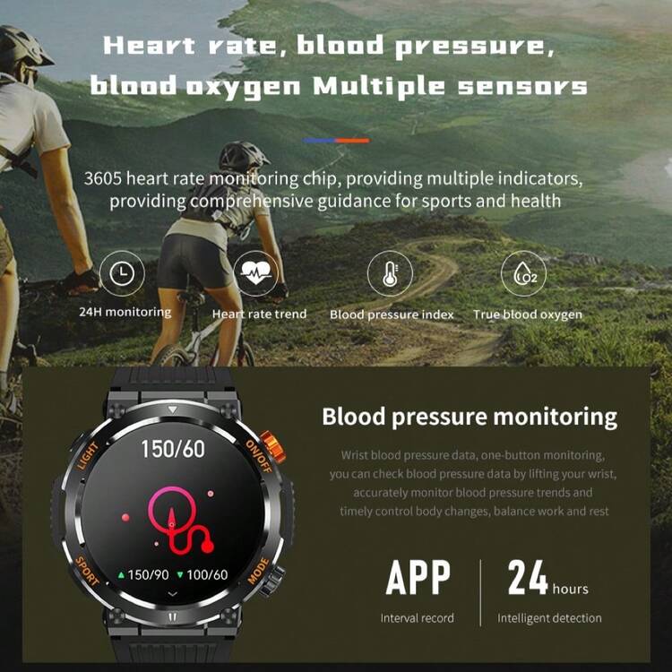 Montre connectée de sport en plein air, 1,46 pouces HD Tracker de fitness, avec surveillance de la fréquence cardiaque/oxygène dans le sang/pression artérielle (répondre/faire des appels) étanche IP67, compatible avec l\"iPhone et Android - Jaune citron - Voir 3