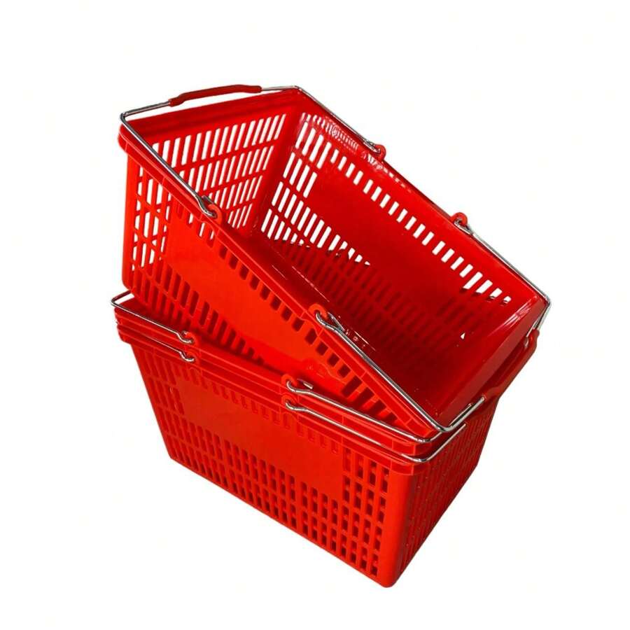 Cesta de Compras; Canastas para Compras; Cestas con Asas; Cestas de Supermercado 28L Resistentes; Asas Acero Inoxidable - Rojo - Ver 1