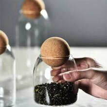 1 pezzo/3 pezzi/4 pezzi Set elegante di barattoli ermetici per cucina con coperchio in sughero naturale - Solo lavaggio a mano, barattoli di vetro per conservazione di caffè, tè, spezie - Riutilizzabili, contenitori di vetro rotondi ideali per uso familiare