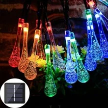 Solar Powered LED Water Drop String Lights Outdoor Camping Waterproof Twinkle Star Christmas Holiday Decorative Lights String Fall Decor Christmas Decor House Decor Outdoor Decor