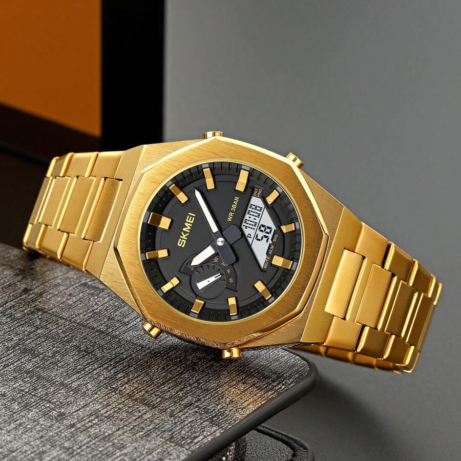 Skmei SMAEL Đồng hồ thể thao ngoài trời mới dành cho sinh viên, Đồng hồ kỹ thuật số đa chức năng dành cho thanh thiếu niên, nam - Vàng - Xem 1