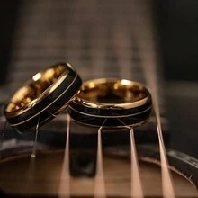 時尚、奢華、美麗、高度拋光男士8mm吉他弦戒指，婚禮訂婚戒指，派對紀念日、生日禮物戒指，送給你最喜愛的人，最好的禮物戒指 - 金色 - 查看 4