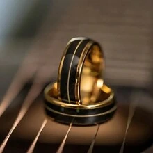 時尚、奢華、美麗、高度拋光男士8mm吉他弦戒指，婚禮訂婚戒指，派對紀念日、生日禮物戒指，送給你最喜愛的人，最好的禮物戒指 - 金色 - 查看 3