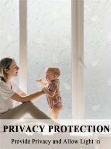 Película de Vidro Estática com Flores Gravadas para Privacidade, Película para Porta de Vidro sem Adesivo, Controle de Calor e Proteção contra Raios UV para Decoração de Escritório e Casa