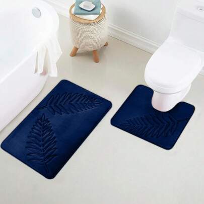 1pc/2pcs Creative Leaf Embossed Memory Foam High Resilience Absorbent Anti-Slip Bathroom Floor Mat, Bath Mat Home Bathroom Decor Bath Rug Floor Carpet Outdoor Rug Door Mat Fall Decor Bathroom Accessories Back To School Entryway Decor