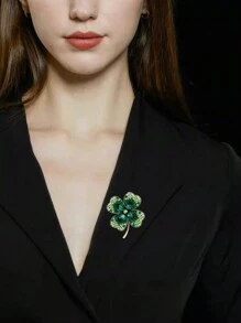 1 cái trâm cài áo hình cỏ bốn lá đính đá pha lê xanh, ghim cài áo, trang sức, quần áo, phụ kiện trâm cài áo cho phụ nữ, quà tặng ngày lễ tình nhân, mẹ, mẹ, ngày của mẹ, quà tặng - màu xanh lá - Xem 4