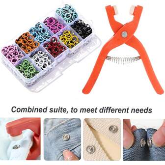 50/100 Stück Metall Druckknöpfe mit Montagezange und Aufbewahrungsbox, Druckknopf Befestigungsset, geeignet für DIY Handwerkskleidung, Hüte und Nähen, Druckknopfset für Näharbeiten an leichten Stoffen im Frühling/Sommer (Zufallsfarbe)