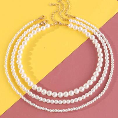 3pcs/Set Girl Simple & Elegant Necklaces, Fashionable & Versatile Faux Pearl Chains In Different Lengths