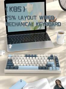 ATTACK SHARK K85 Teclado Mecánico con Interruptor Magnético, Rapid Trigger, Cloud Driver, DKS/MT/TGL, Backlit RGB LIGHTSYNC, QWERTY Teclado Gaming Gasket con Cable 75% TKL con Knob(con versiones de cable en espiral y cable no enrollado) - Azul - Ver 7